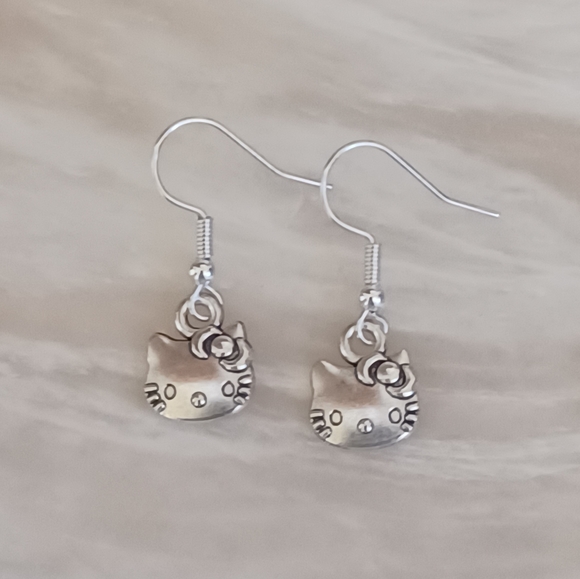 Dainty Silver Sanrio Hello Kitty Handmade Earrings - Picture 1 of 3